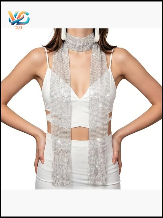 Accessories - Long Skinny Scarf Sparkly Metallic Knit Multifunctional Necktie Head Wrap Belt
